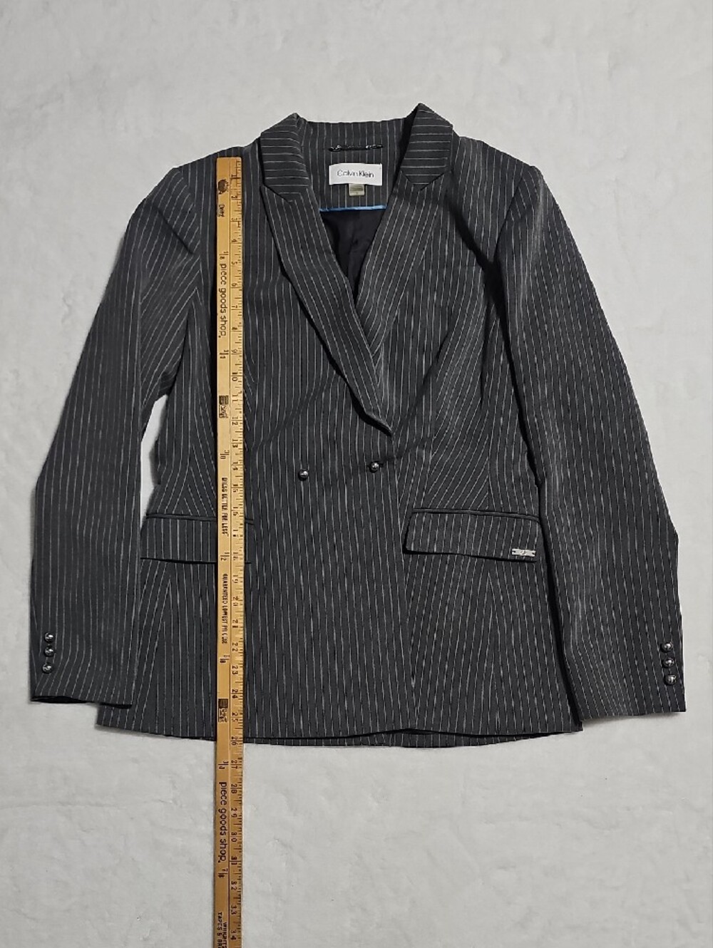 Calvin Klein Womens Gray Pinstripe Double Breasted Blazer Jacket Size 8 S97JS997 - Picture 2 of 9